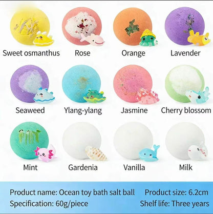 12 Bath Bombs + Surprise Ocean Toys Inside (Gift Box)