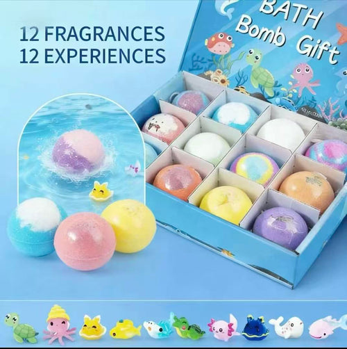 12 Bath Bombs + Surprise Ocean Toys Inside (Gift Box)