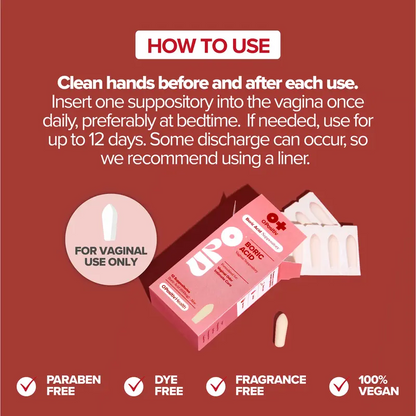 Vaginal Health Suppositories for Women – Boric Acid 600mg, Aloe Infused, Gentle Daily Use, 12 Suppositories, 60-Day Money Back Guarantee