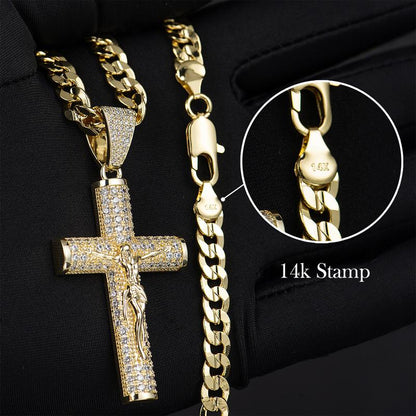 HolyLegend 14K Real Gold-Plated Cuban Link Chain with Jesus Christ Crucifix – A Statement of Faith & Style
