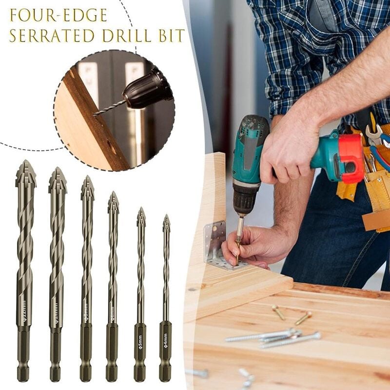 New Four-Flute Sawtooth Eccentric Drill Bit Set (1 Set 6 PCS)