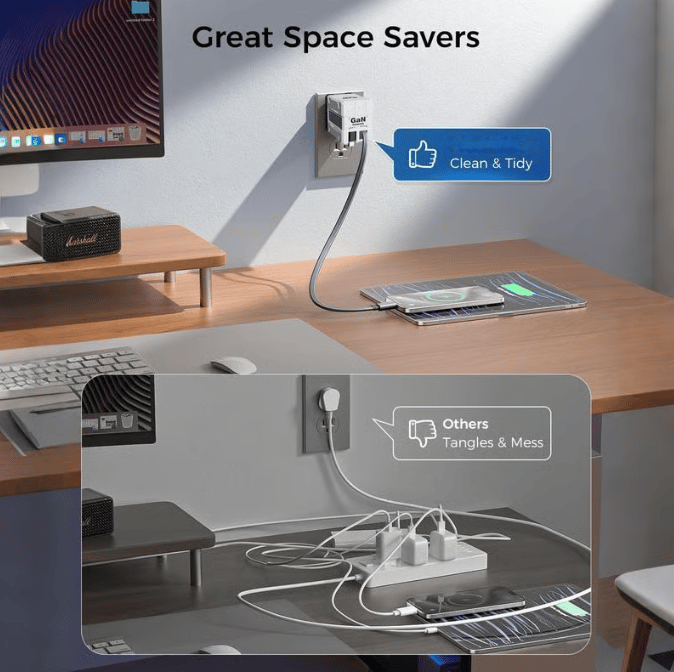 2-in-1 GaN PD3.0 Charger with Retractable Cables（Plug specifications: US standard plug）