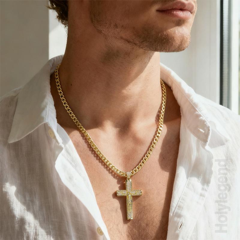 HolyLegend 14K Real Gold-Plated Cuban Link Chain with Jesus Christ Crucifix – A Statement of Faith & Style
