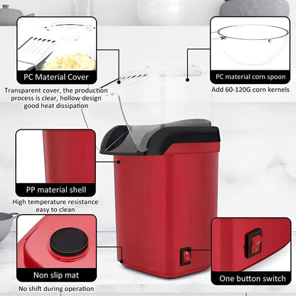 Home Theater Popcorn Machine – Hot Air Popper with Measuring Cup