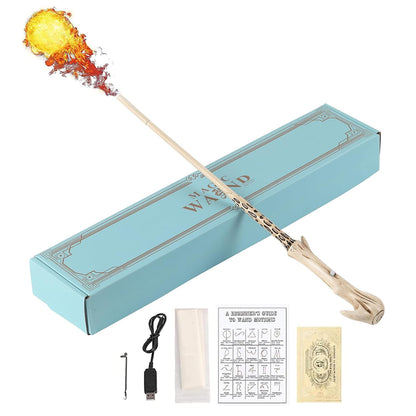 Wizarding Fireball Wand - Realistic Flame Effects, 15.7" Harry Potter Style Magic Wand with Charging Case, Spell Map & Gift Packaging - for Cosplay, Halloween, Collectors