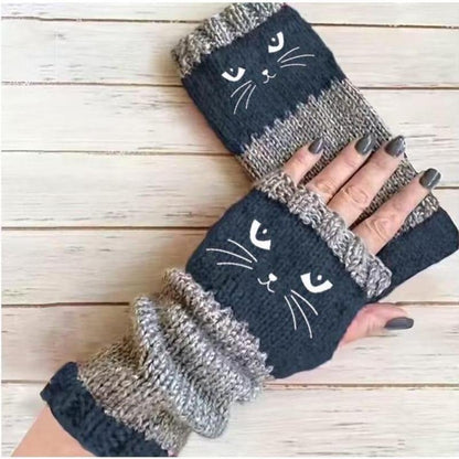 🔥Black Friday Sale Is On Fire！❄️Women’s Knitted Fingerless Gloves with Cute Cat – Cozy, Stylish & Practical Winter Hand Warmers 🐾