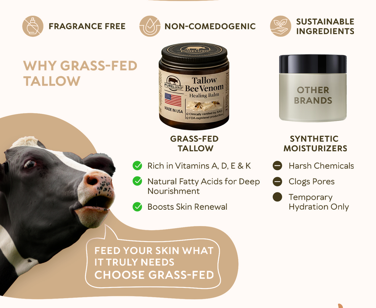 【70% OFF Ends Today】Pureluxo® 🐄Tallow Bee Venom Healing Balm（Targets Bumps, Wrinkles & Stressed Skin — Without Steroids）