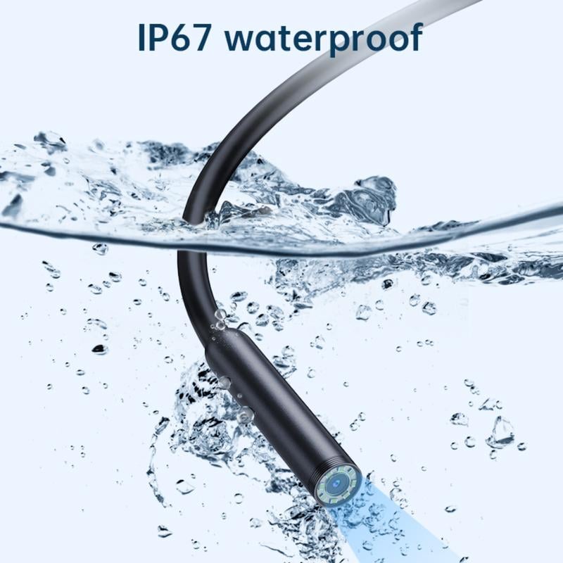 16.4ft Endoscope Camera with Light for iPhone and Android, 1920P HD IP67 Waterproof Borescope with 8 Adjustable LED Lights, Semi-Rigid Snake Camera, 7.9mm Black, Diagnostic Tool