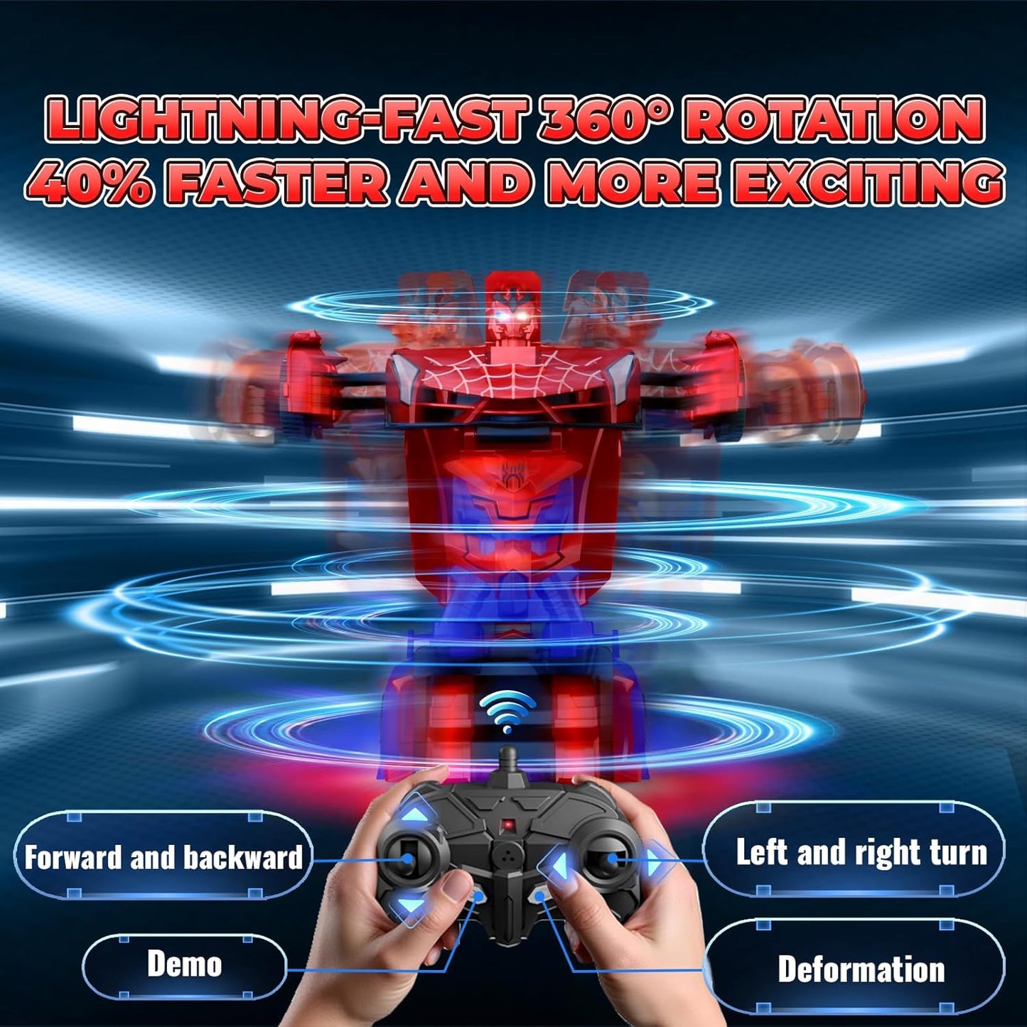 🔥【Cool Spider Transformation RC Car】🔥 One-Button Transformation · Eye & Underbody Lights · 360° High-Speed Rotation! Unleash the Ultimate Mecha Adventure for Boys! 🚗✨🤖