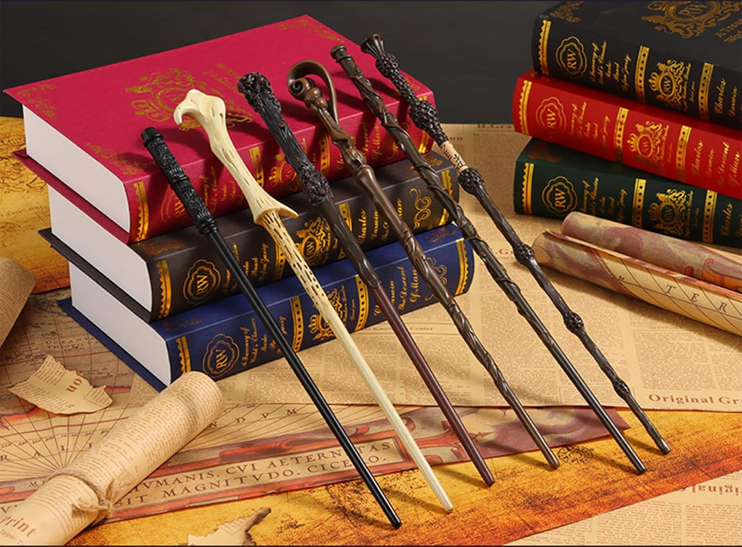 Wizarding Fireball Wand - Realistic Flame Effects, 15.7" Harry Potter Style Magic Wand with Charging Case, Spell Map & Gift Packaging - for Cosplay, Halloween, Collectors