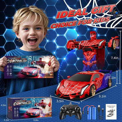 🔥【Cool Spider Transformation RC Car】🔥 One-Button Transformation · Eye & Underbody Lights · 360° High-Speed Rotation! Unleash the Ultimate Mecha Adventure for Boys! 🚗✨🤖