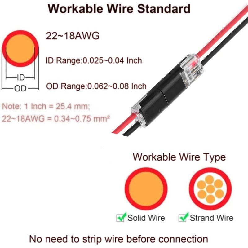 🔥🎄 Christmas Time Limited Offer -🔌2-Pin Solderless Wire Connector – Compact Plug for LED Strips & 18–22 AWG Cables